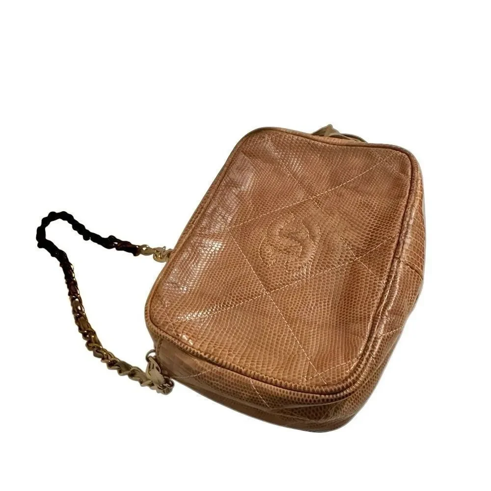 CHANEL Tan Leather Crossbody Bag with Gold Chain